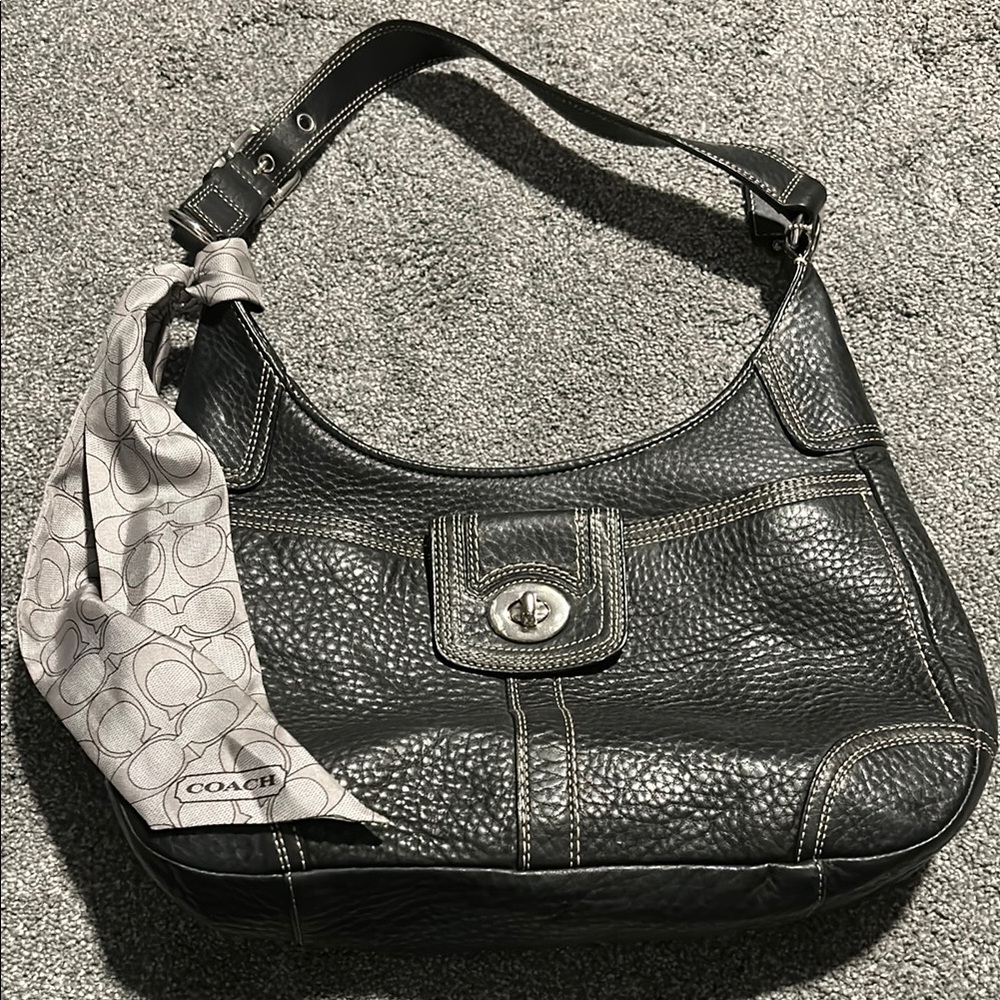 Black Coach Shoulder Bag with Coach Scarf Included